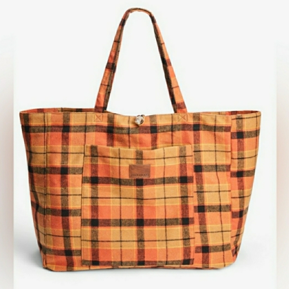 Maurices Orange Plaid Tote Bag